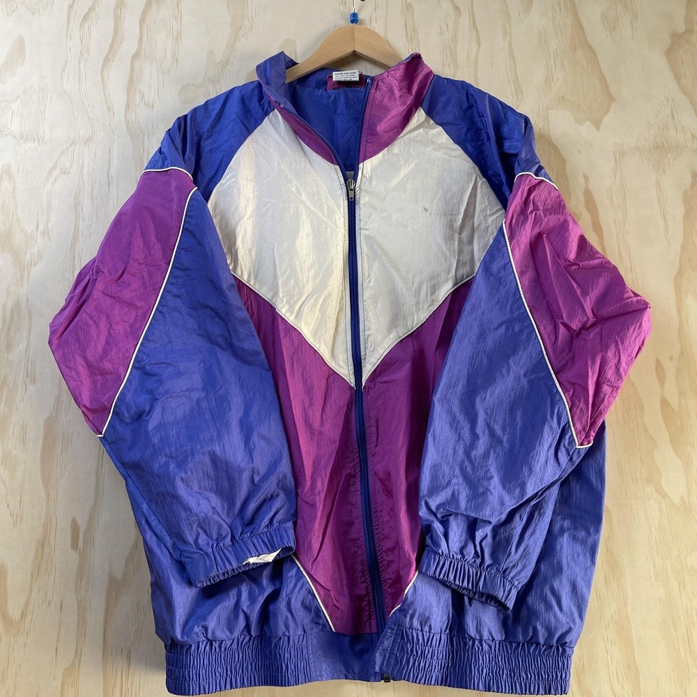 Vintage Bridge Gate Jacket Womens XL Purple Blue Colorblock Nylon Windbreaker